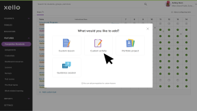 Educator account in Xello. The modal to add custom tasks is open and the cursor is selecting Custom activity